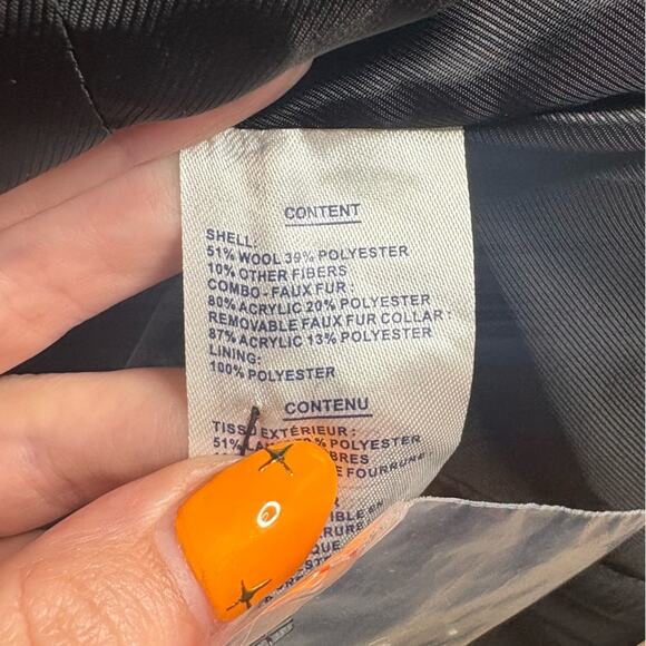 NWOT Rachel Roy Women’s Faux Fur Trim Pea Trench Length Coat Black Size Large - Picture 9 of 11